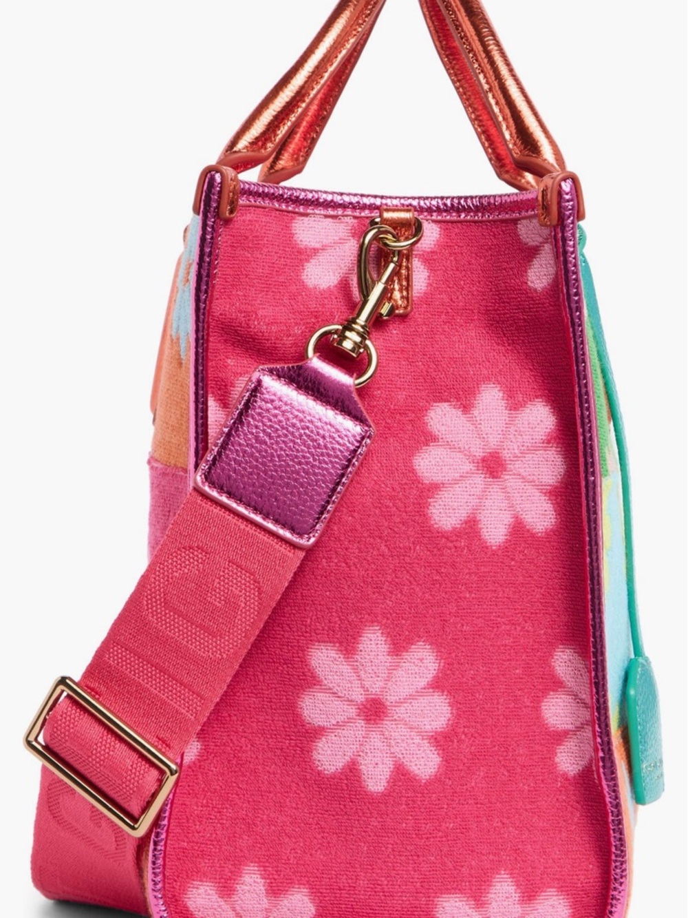Kurt Geiger Multicolor Floral Patchwork Tote with Metallic Rose Handles - Picture 5 of 7